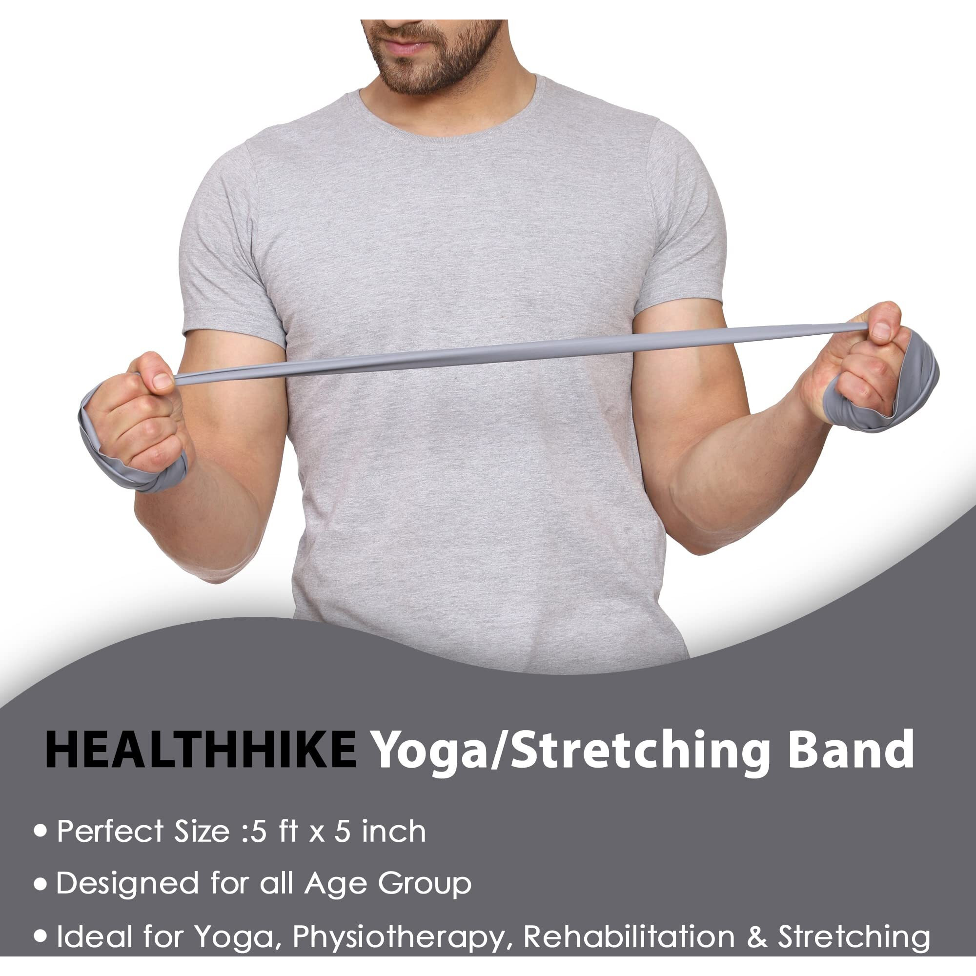 HealthHike Yoga Band | Thera Band for Physiotherapy, Stretching, Yoga & Resistance Workout | Latex-Free, Anti-Allergic & Tear-Resistant thera band for exercise, Size 84 X 5 inch