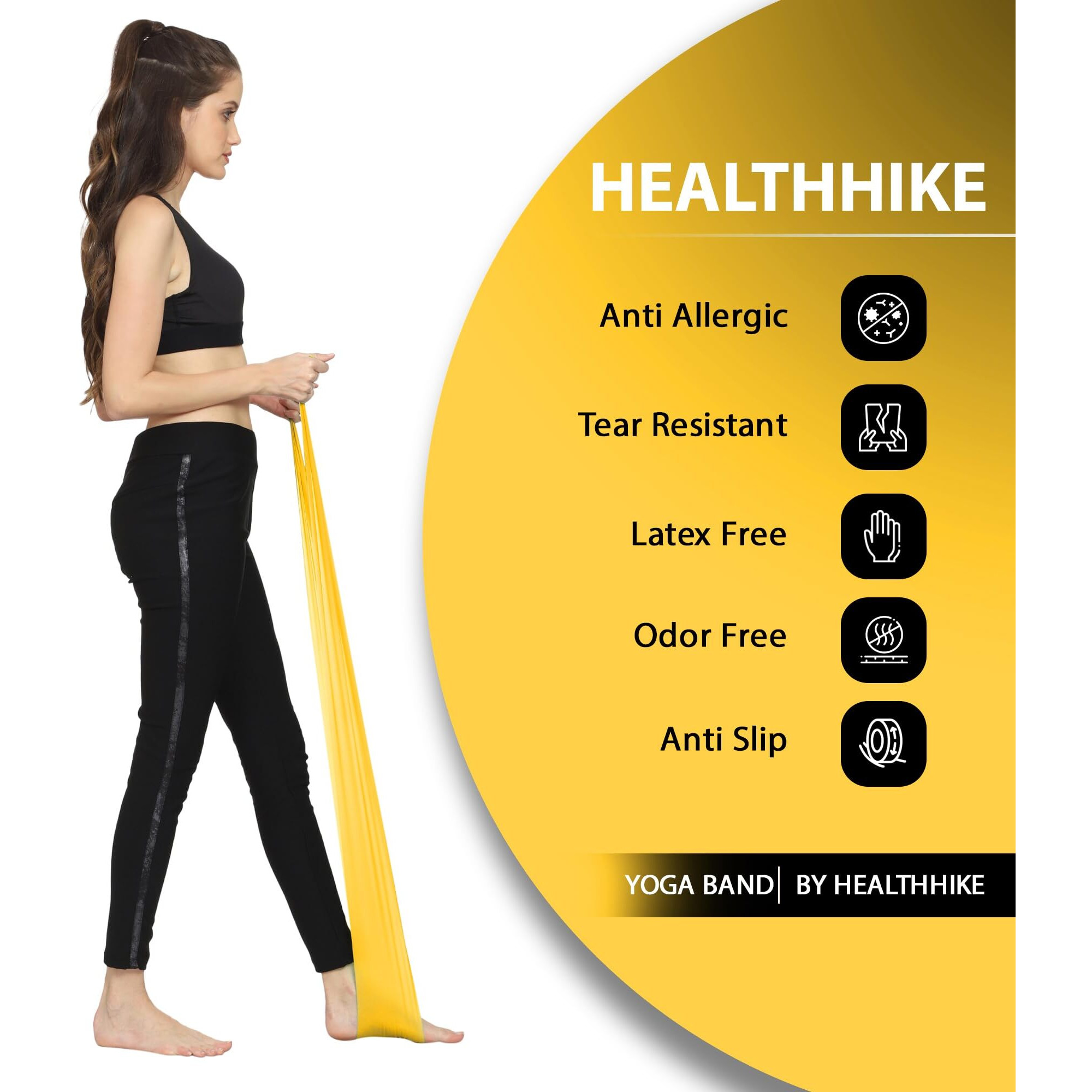 HealthHike Yoga Band | Thera Band for Physiotherapy, Stretching, Yoga & Resistance Workout | Latex-Free, Anti-Allergic & Tear-Resistant thera band for exercise, Size 84 X 5 inch