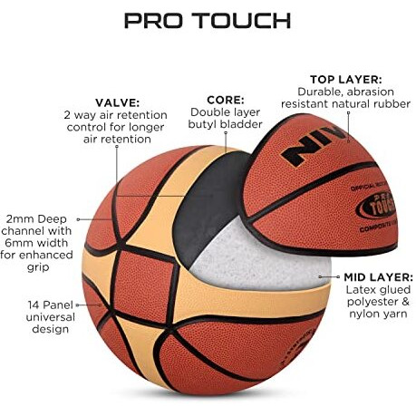 Nivia Pro Touch Basketball | 14 Panel | Laminated Composite Leather Material | Suitable for Indoor Surfaces | International Match Basketball | for Men/Women | Size - 6 (Multicolour)