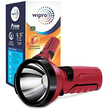 wipro Prism Multi Functional Rechargeable High Lumen Led Torch Cum Lantern|Dual Mode|Emergency Light With 1200Mah Li Ion Battery|4 Watt (Red, Pack Of 1)