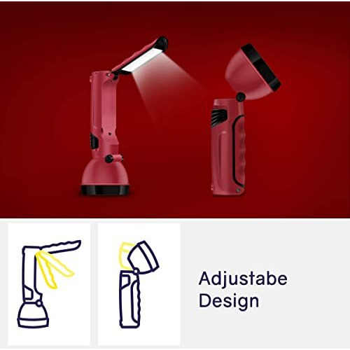 wipro Prism Multi Functional Rechargeable High Lumen Led Torch Cum Lantern|Dual Mode|Emergency Light With 1200Mah Li Ion Battery|4 Watt (Red, Pack Of 1)