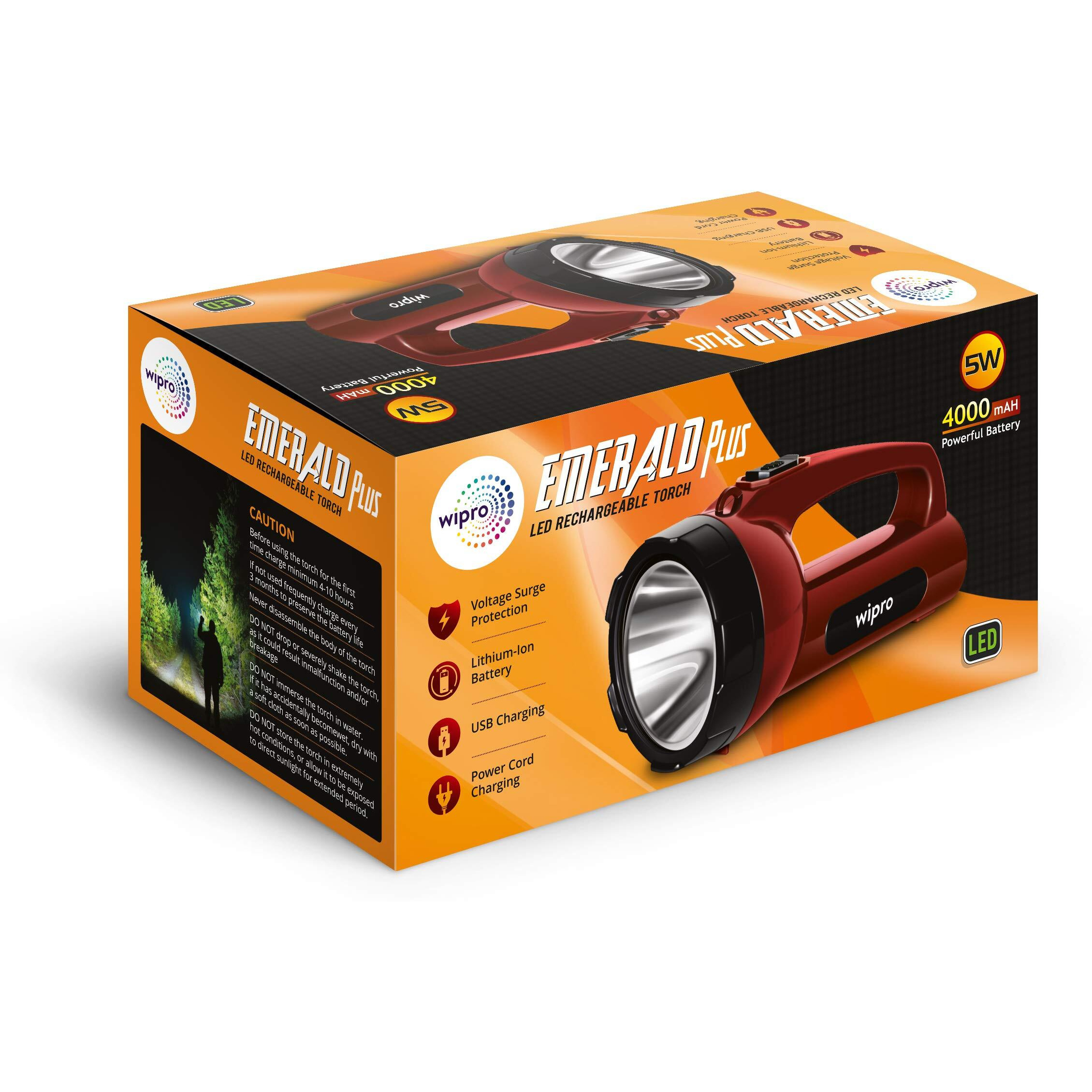 wipro Emerald Plus Rechargeable Emergency Light (Pack of 1, Red, Cl0008,)