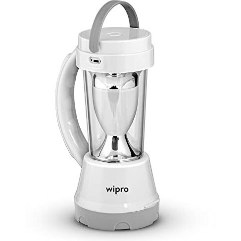 Wipro Cyrus Multi-Functional Rechargeable LED Torch with Emergency Lantern| 360 Degree Ambient Light| 1500 mAH Li-Ion Battery | White, Pack 1.