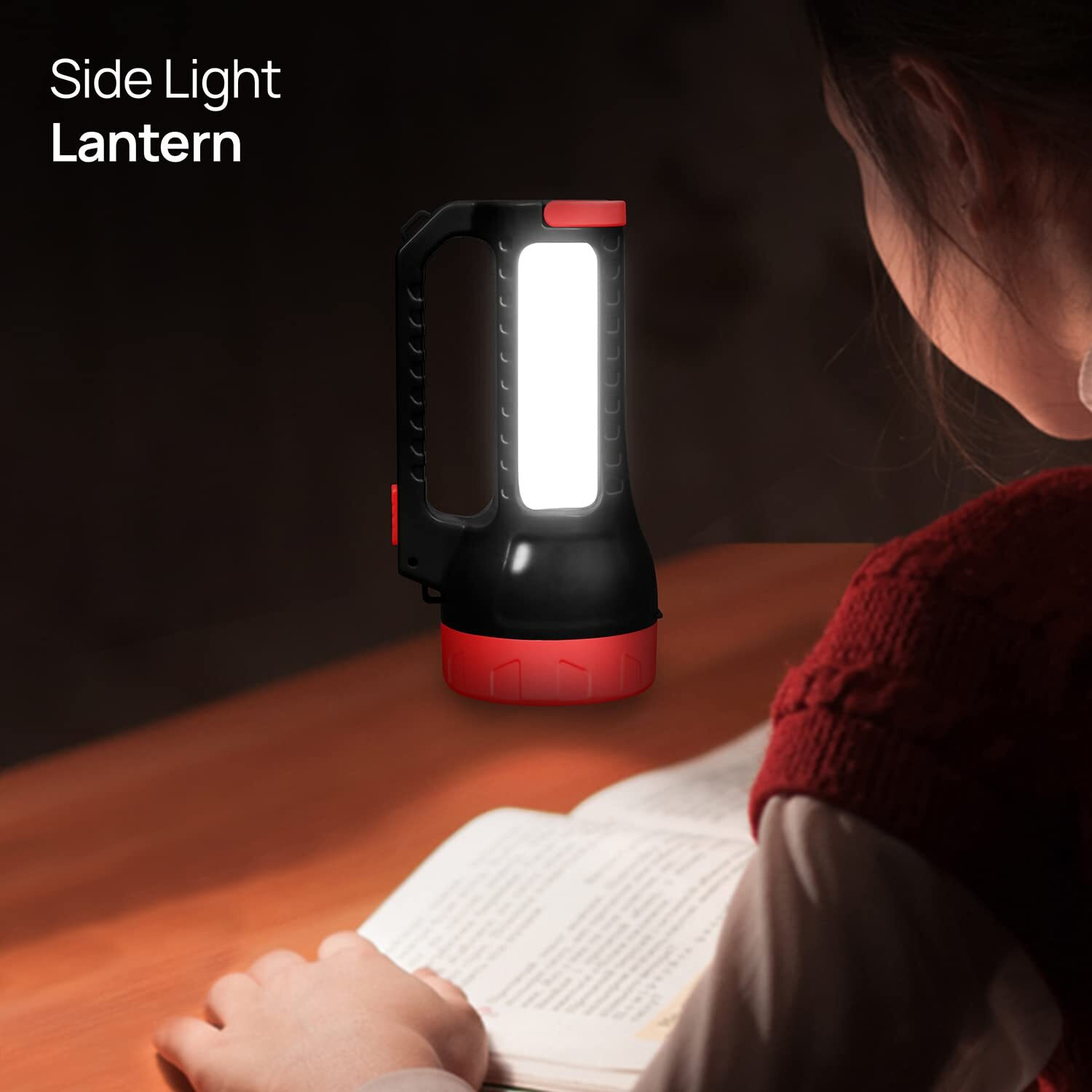 Wipro Ariel Multi-Functional Rechargeable Emergency Light ,Black & Red | 3 Modes of Lighting |Torch Mode|Lantern Mode |Li-Ion Battery