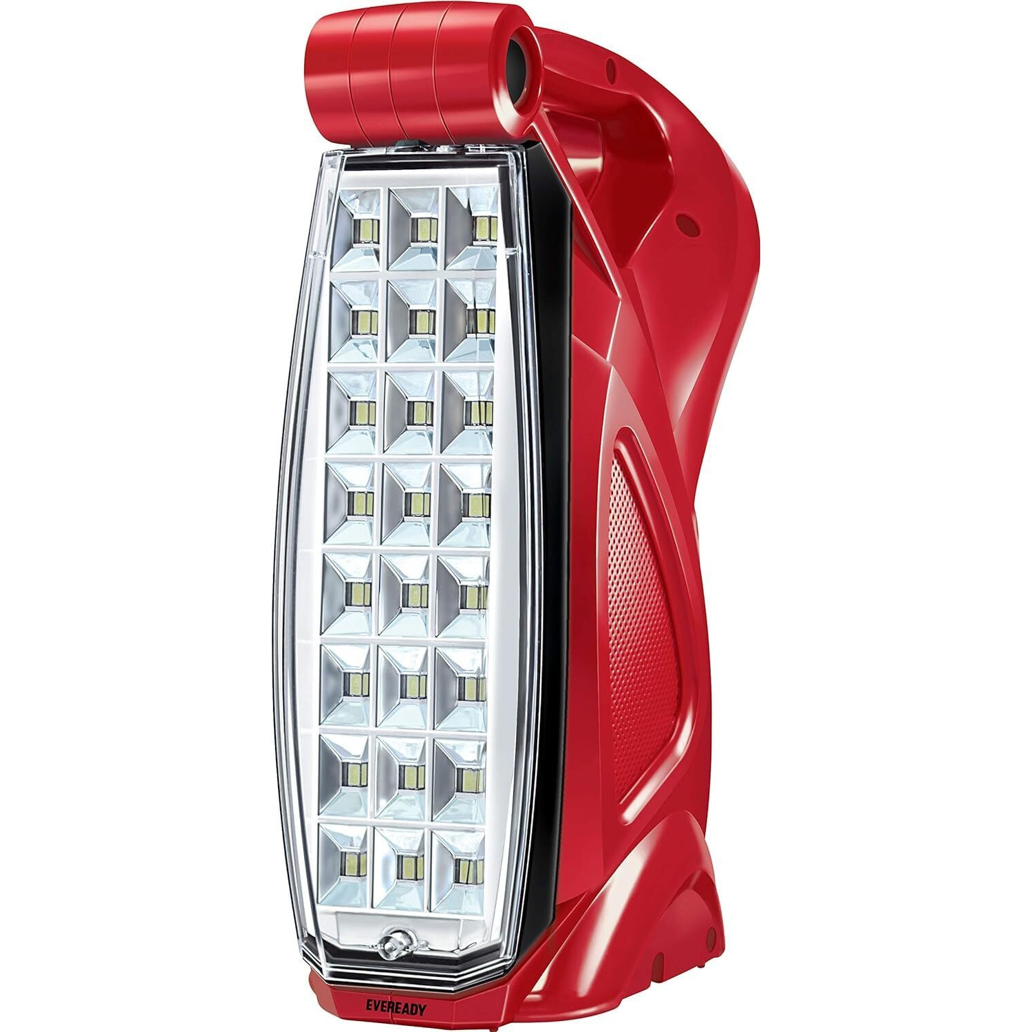 Eveready HL52 Multi-Functional Emergency Rechargeable LED Lantern | Lantern cum Torch cum Desk Lamp| 15 Hours Lighting Time | with Charging Indicator | Flexible Multi-Directional Lighting | Red