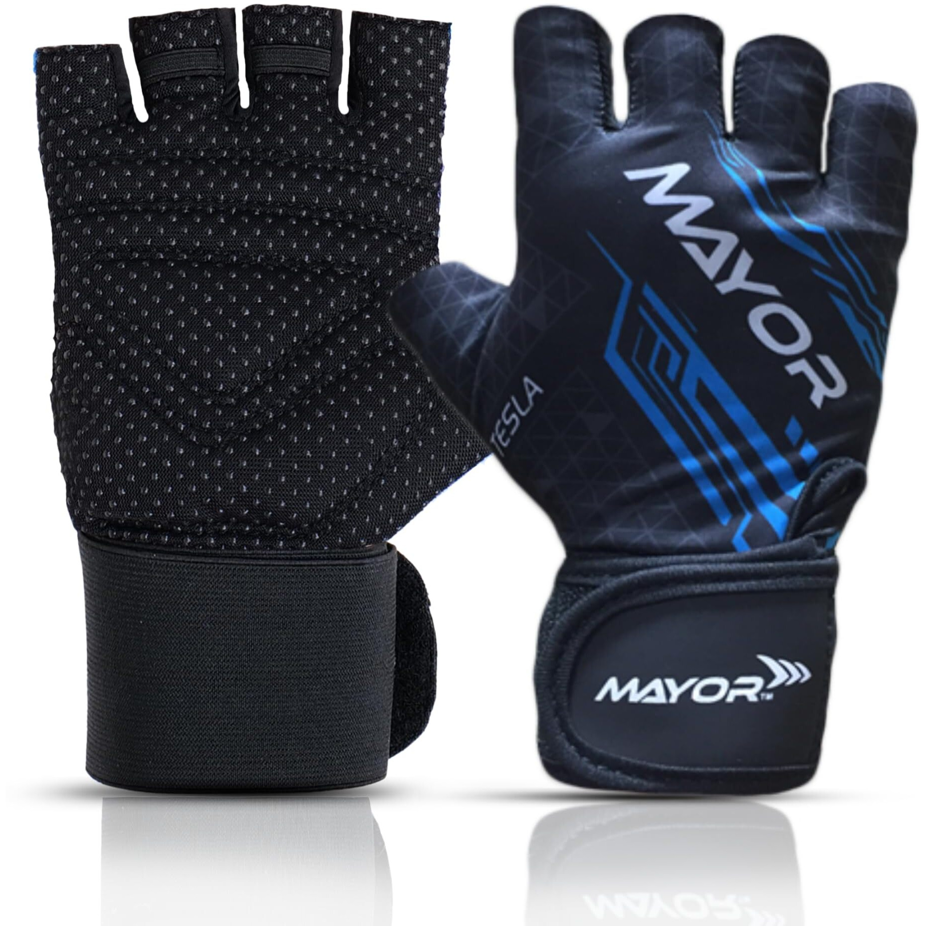 Mayor Tesla Gym Gloves for Men & Women with Wrist Support Accessories, Gloves for Gym Workout, Training and Exercise with Pullers, Gym Gloves for Weightlifting (Black/Blue)
