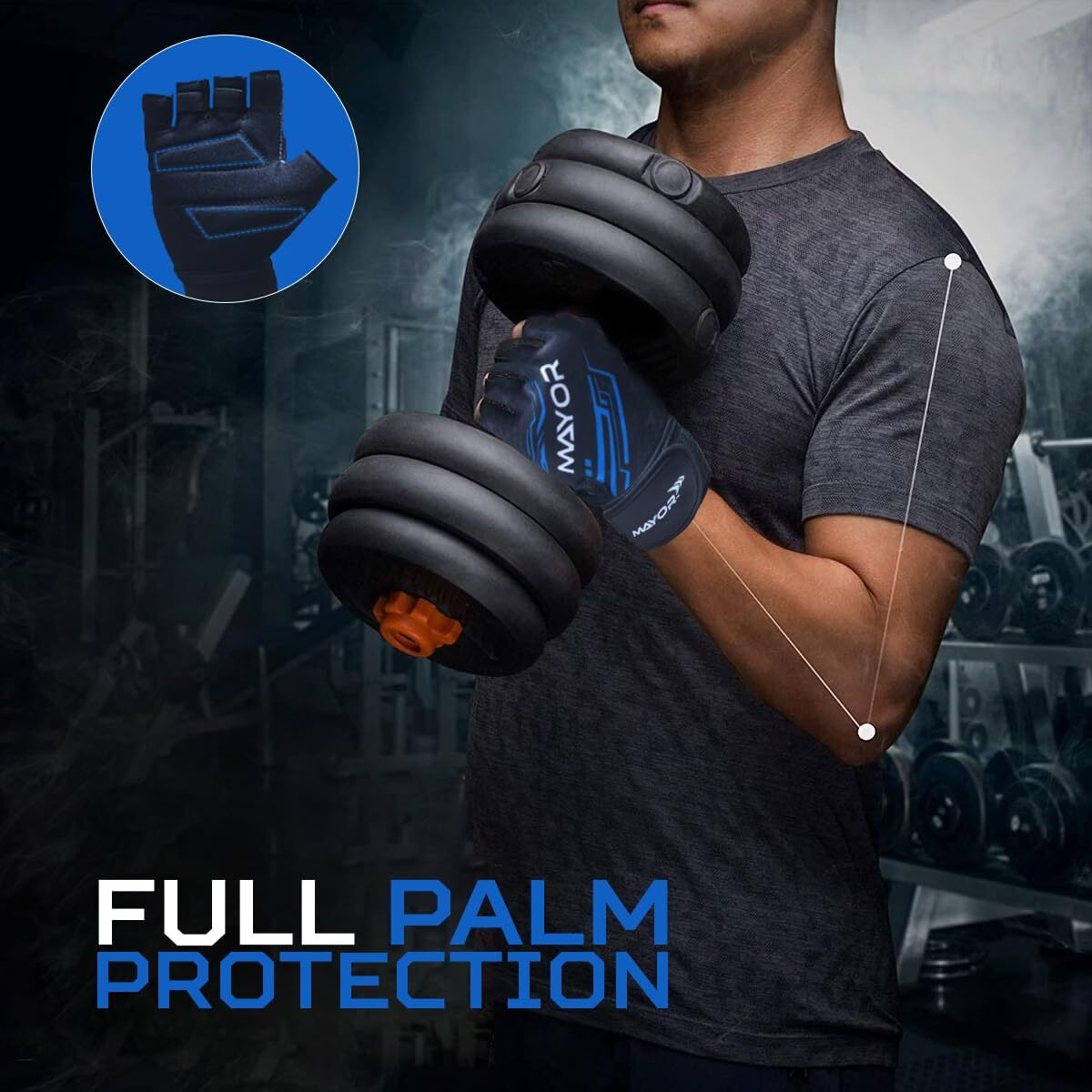 Mayor Tesla Gym Gloves for Men & Women with Wrist Support Accessories, Gloves for Gym Workout, Training and Exercise with Pullers, Gym Gloves for Weightlifting (Black/Blue)