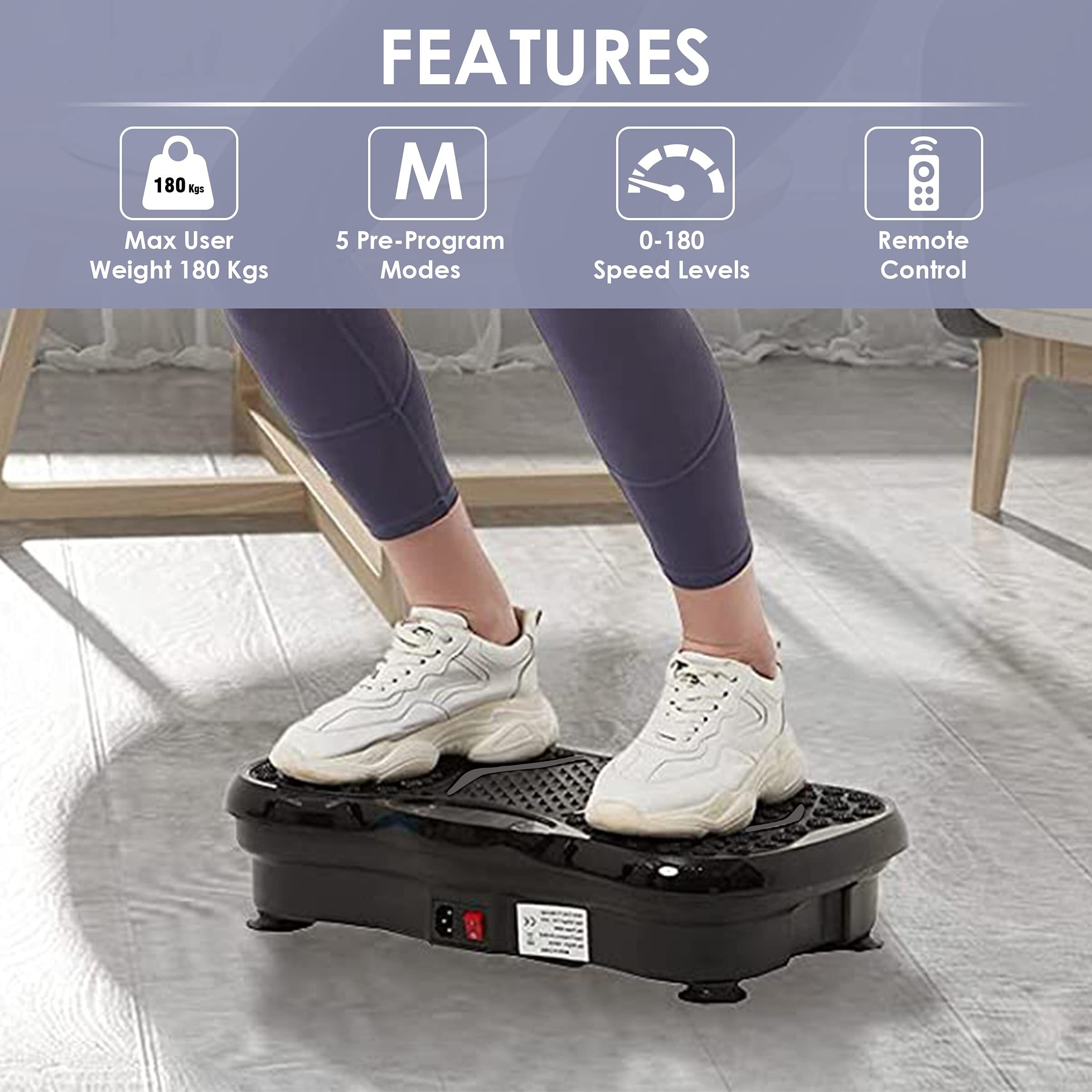 AGARO Alpha Crazyfit Vibration Plate Massager,Home&Gym Workout Machine For Muscle Toning,Calorie Burning,Massaging,Weight Loss,Pain Relief&Comes With 5 Program Mode With Remote,2 Exercise Band