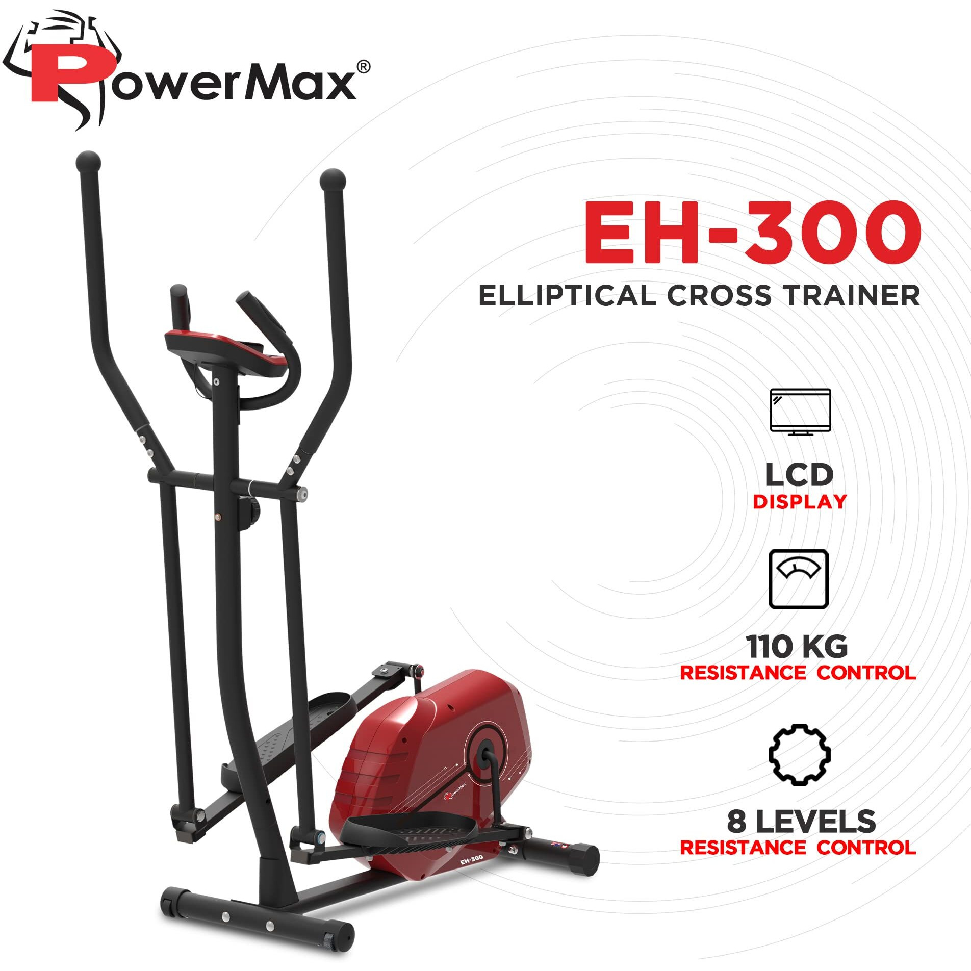 PowerMax Fitness Eh-300 Elliptical Exercise Cycle/Cross Trainer With Hand Pulse, Cardio Training For Home Fitness Workout