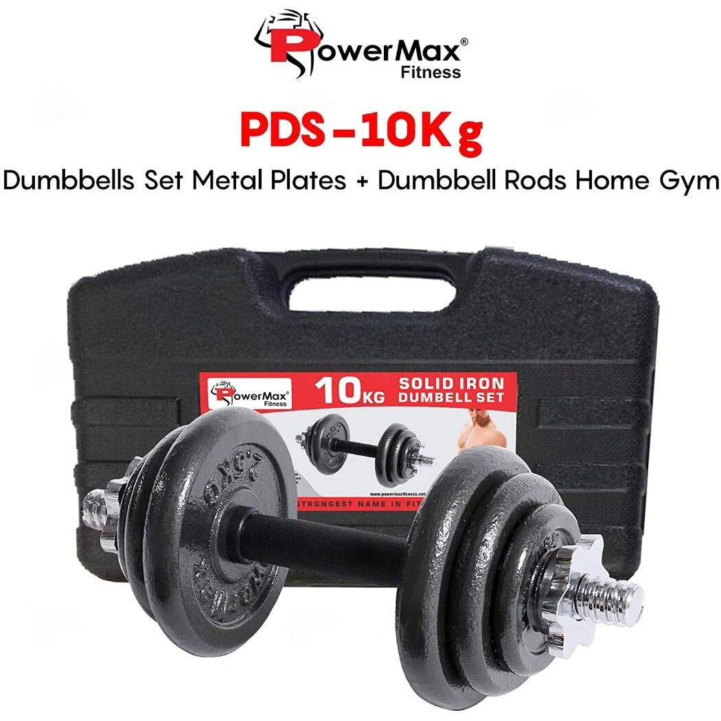 PowerMax Fitness Adjustable Coated Iron Dumbbell and Anti-Slip Rod Set with Carry Case For Home Workout , Black