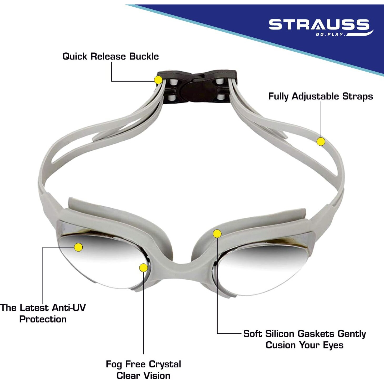 Strauss ST-1345 Plastic Swimming Goggles Set (Grey)