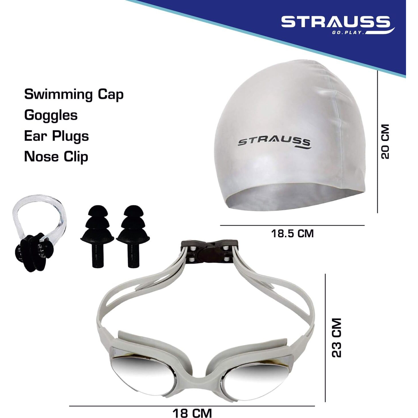 Strauss ST-1345 Plastic Swimming Goggles Set (Grey)