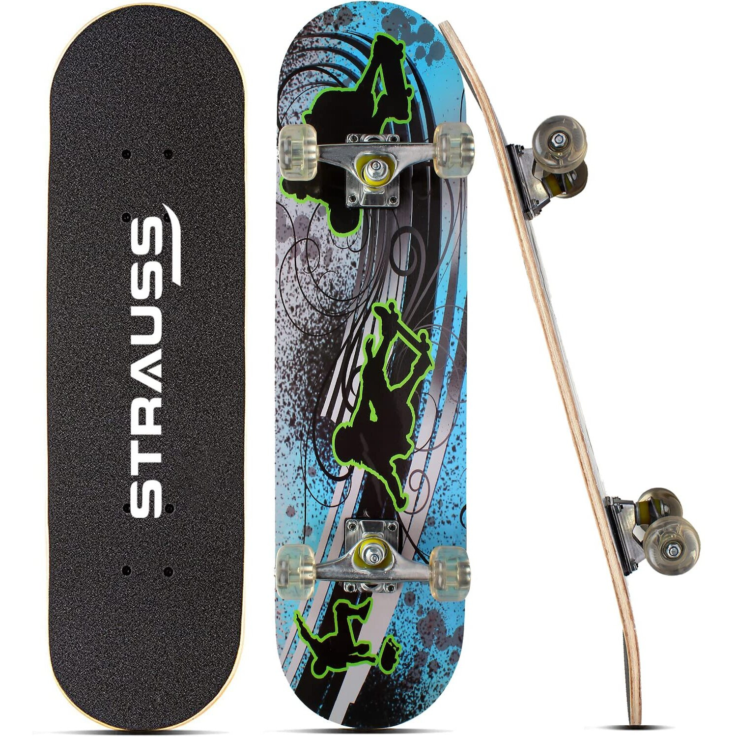 Strauss Bronx BT Lightweight Skateboard with Unique Graphics|31 X 8 Inches with 8 Layer Maple Deck with High Density & Non-Slip Waterproof Grip Tape|2 inch PU Wheels|Suitable for 8 Years and above