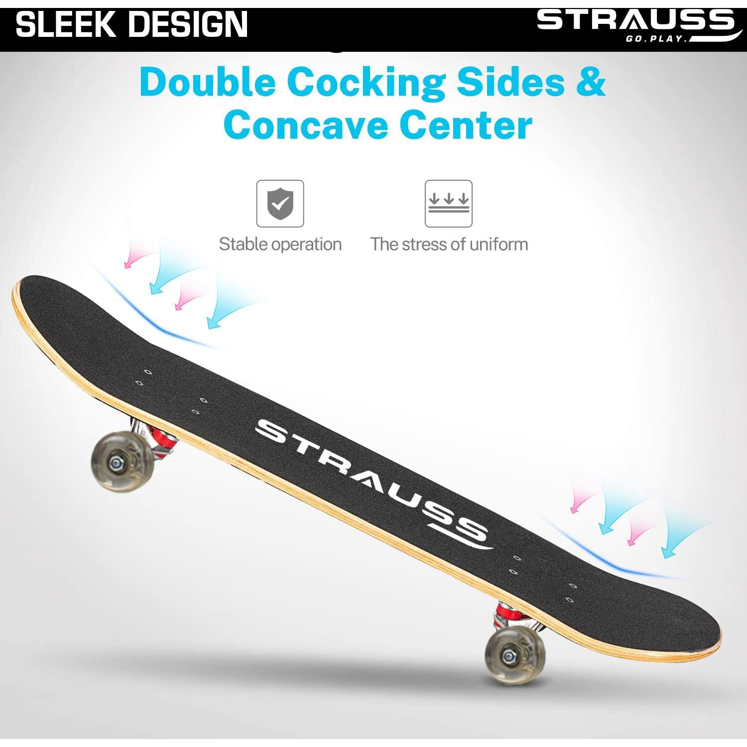 Strauss Bronx BT Lightweight Skateboard with Unique Graphics|31 X 8 Inches with 8 Layer Maple Deck with High Density & Non-Slip Waterproof Grip Tape|2 inch PU Wheels|Suitable for 8 Years and above