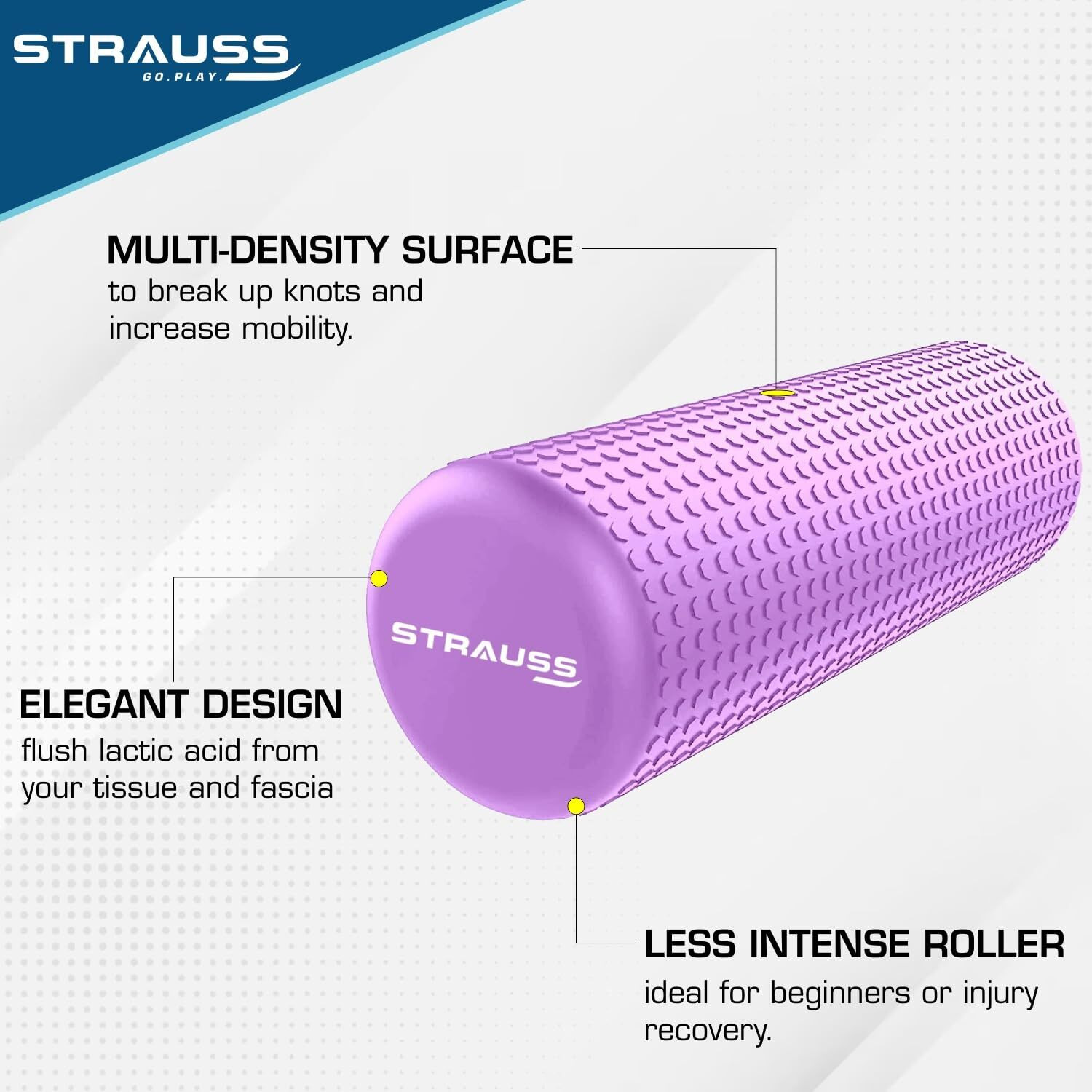 Strauss Yoga Foam Roller | Deep Tissue Massage Roller for Knee Exercise, Muscles Recovery & Physiotherapy | Home Gym Fitness Equipment for Full Body Relaxation and Flexibility | 45cm,(Purple)