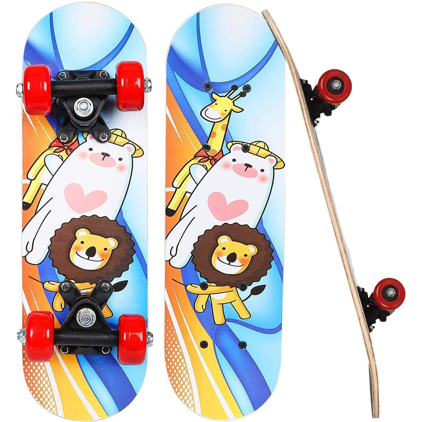 Strauss Kids Skateboard | 17 X 5 Inches Maple Wood Skateboard with PU Wheels for Kids Upto 5 Years | Suitable for Boys and Girls | Ideal for Beginners,Learners and Training Purpose, (Lion)
