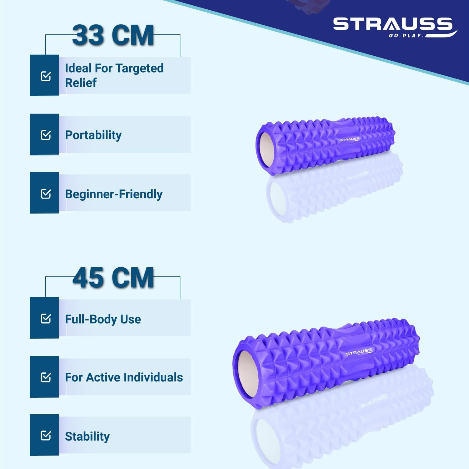 Strauss Grid Foam Roller | Eco-Friendly Spikes Foam Roller | Premium Eva Foam | Light Weight & Travel-Friendly Foam Roller for Relieve Muscle Tightness, Soreness & Inflammation,33 CM (Purple)