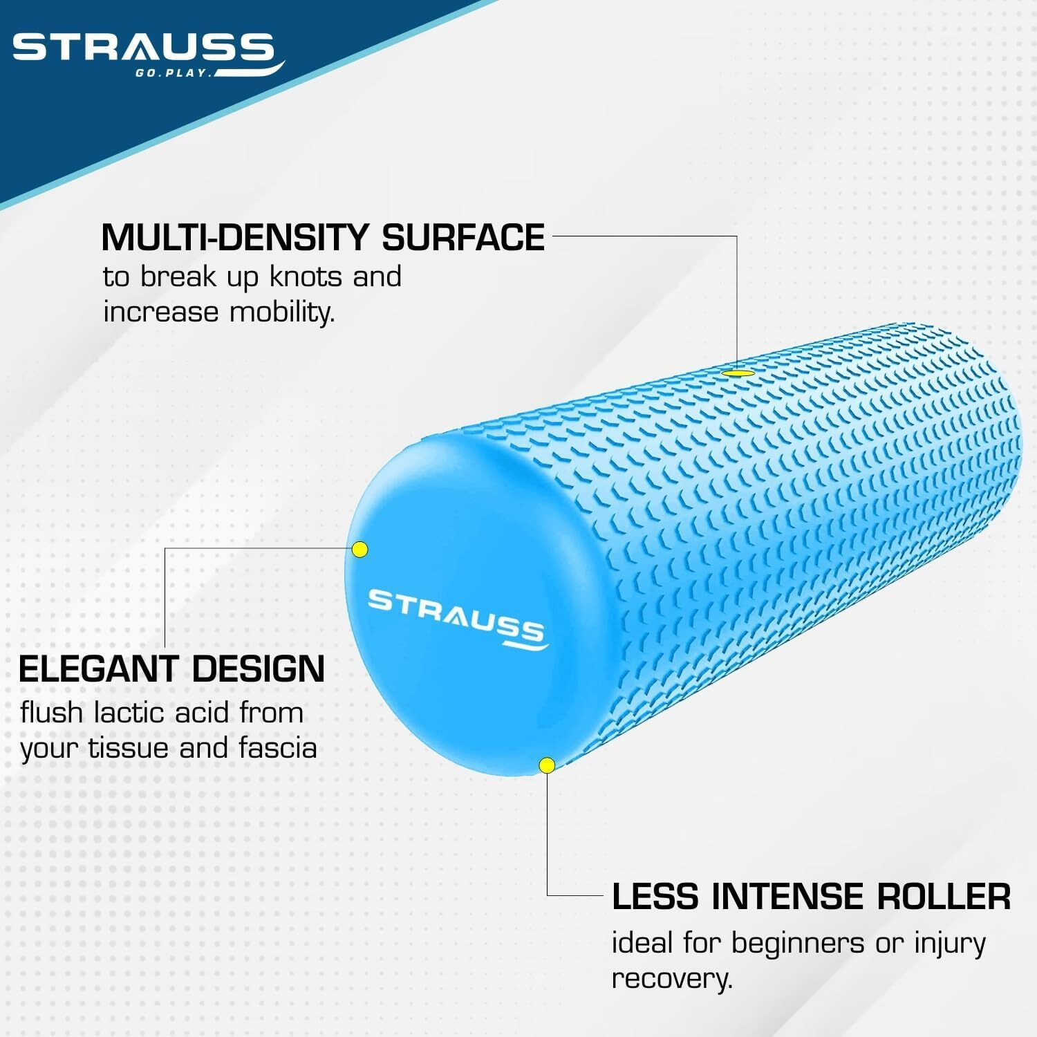 Strauss Yoga Foam Roller | Deep Tissue Massage Roller for Knee Exercise, Muscles Recovery & Physiotherapy | Home Gym Fitness Equipment for Full Body Relaxation and Flexibility | 30cm,(Blue)