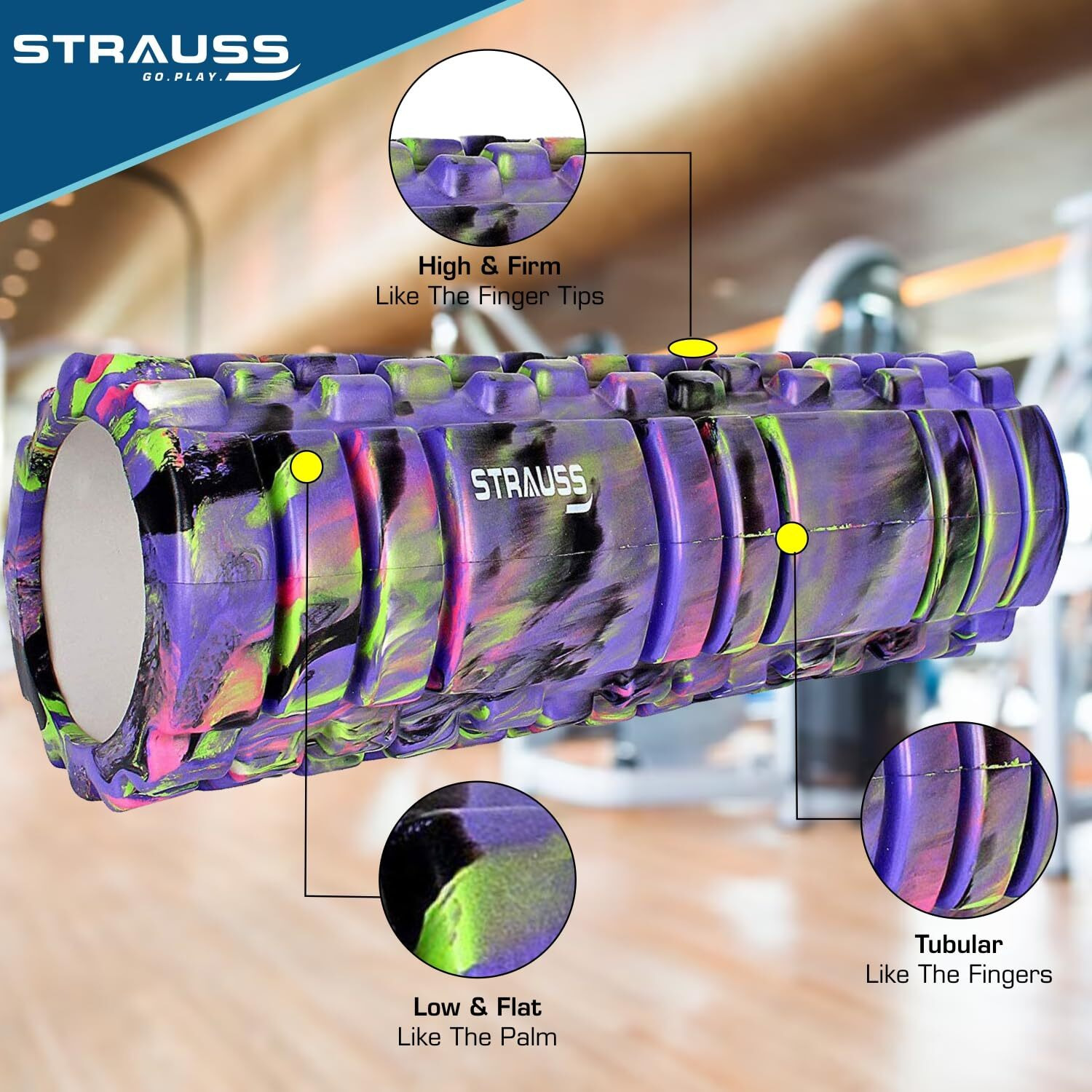 Strauss Deep Tissue Massage Foam Roller|High-Density Muscle Roller for Myofascial Release, Physical Therapy, Yoga, Pilates|Exercise Equipment for Deep Tissue Massage and Muscle Relief|33cm,(Purple)