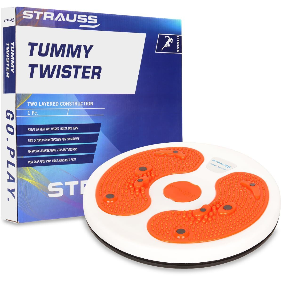 Strauss Tummy Twister | Tummy Trimmer, Abs Roller & Shaper for Women & Men | Exercise Machine with Non-Slip Surface | Ideal Equipment for Home Workouts (Orange)