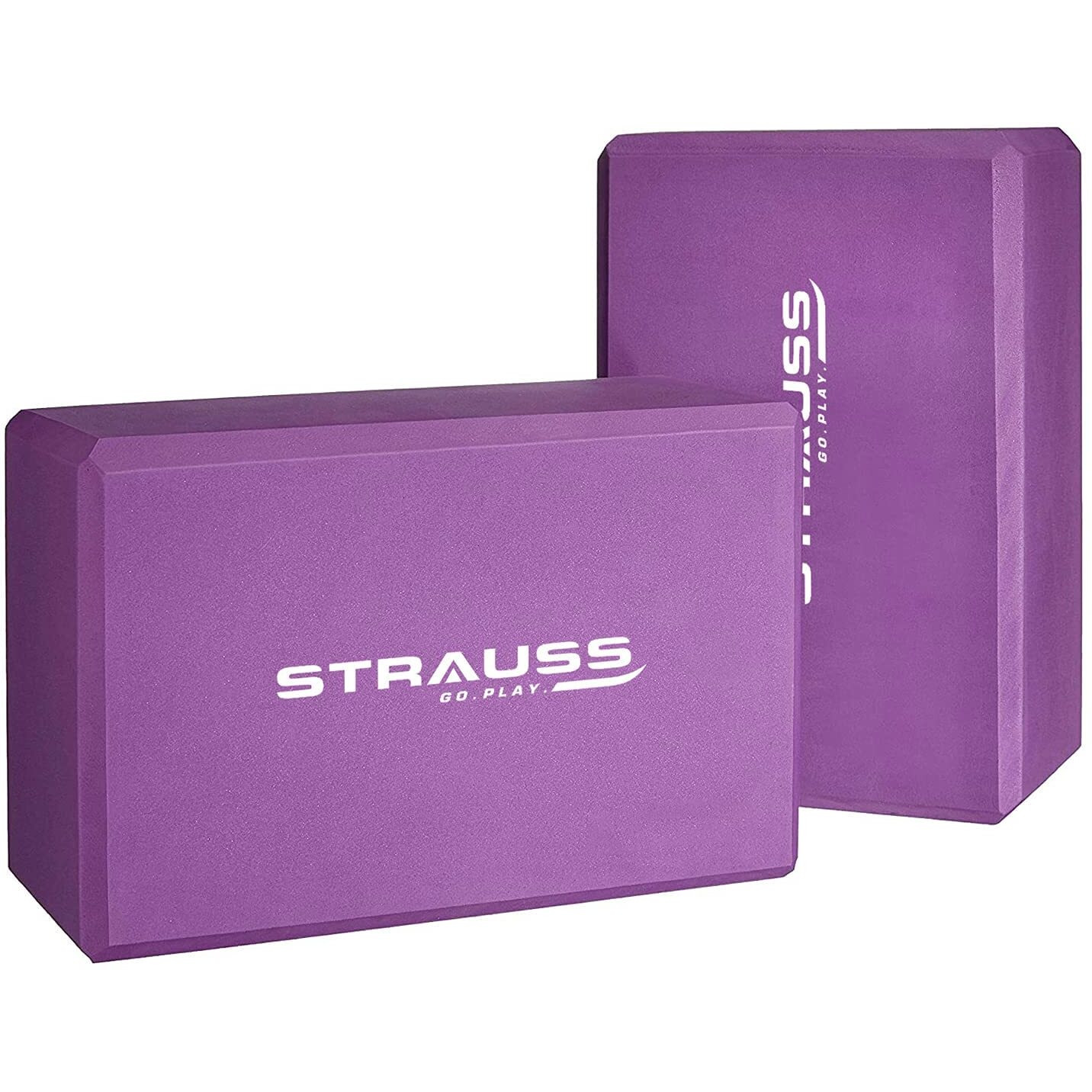 Strauss High Density EVA Foam Yoga Block | Non-Slip Workout Brick For Improving Poses, Balances Flexibility & Support Strength Training Exercises | Yoga Brick To Support and Deepen Yoga Poses,(Purple) Pair