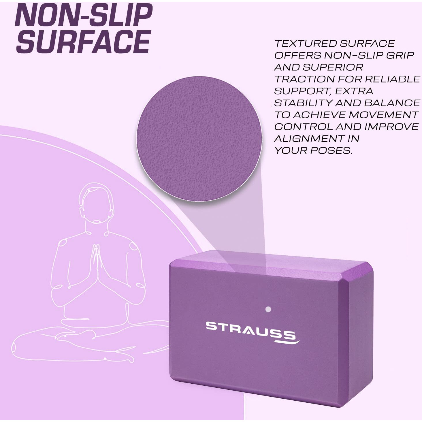 Strauss High Density EVA Foam Yoga Block | Non-Slip Workout Brick For Improving Poses, Balances Flexibility & Support Strength Training Exercises | Yoga Brick To Support and Deepen Yoga Poses,(Purple) Pair