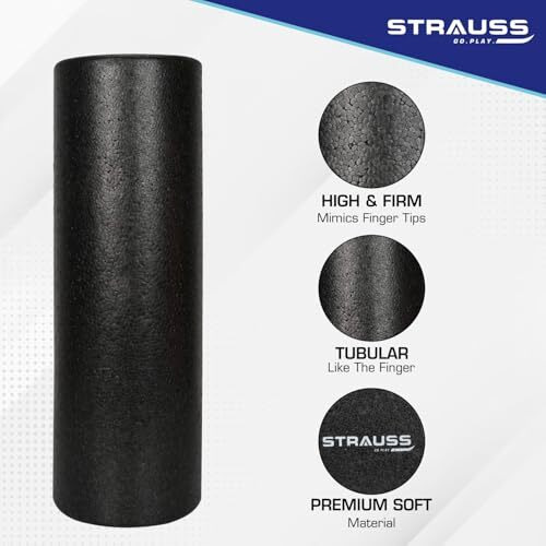 Strauss High Density Foam Roller | Deep Tissue Massage Roller for Knee Exercise, Muscles Recovery & Physiotherapy | Home Gym Fitness Equipment for Full Body Relaxation and Flexibility | 30cm (Black)