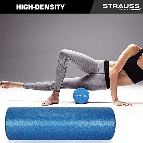 Strauss High Density Foam Roller | Deep Tissue Massage Roller for Knee Exercise, Muscles Recovery & Physiotherapy | Home Gym Fitness Equipment for Full Body Relaxation and Flexibility | 30 cm,(Blue)