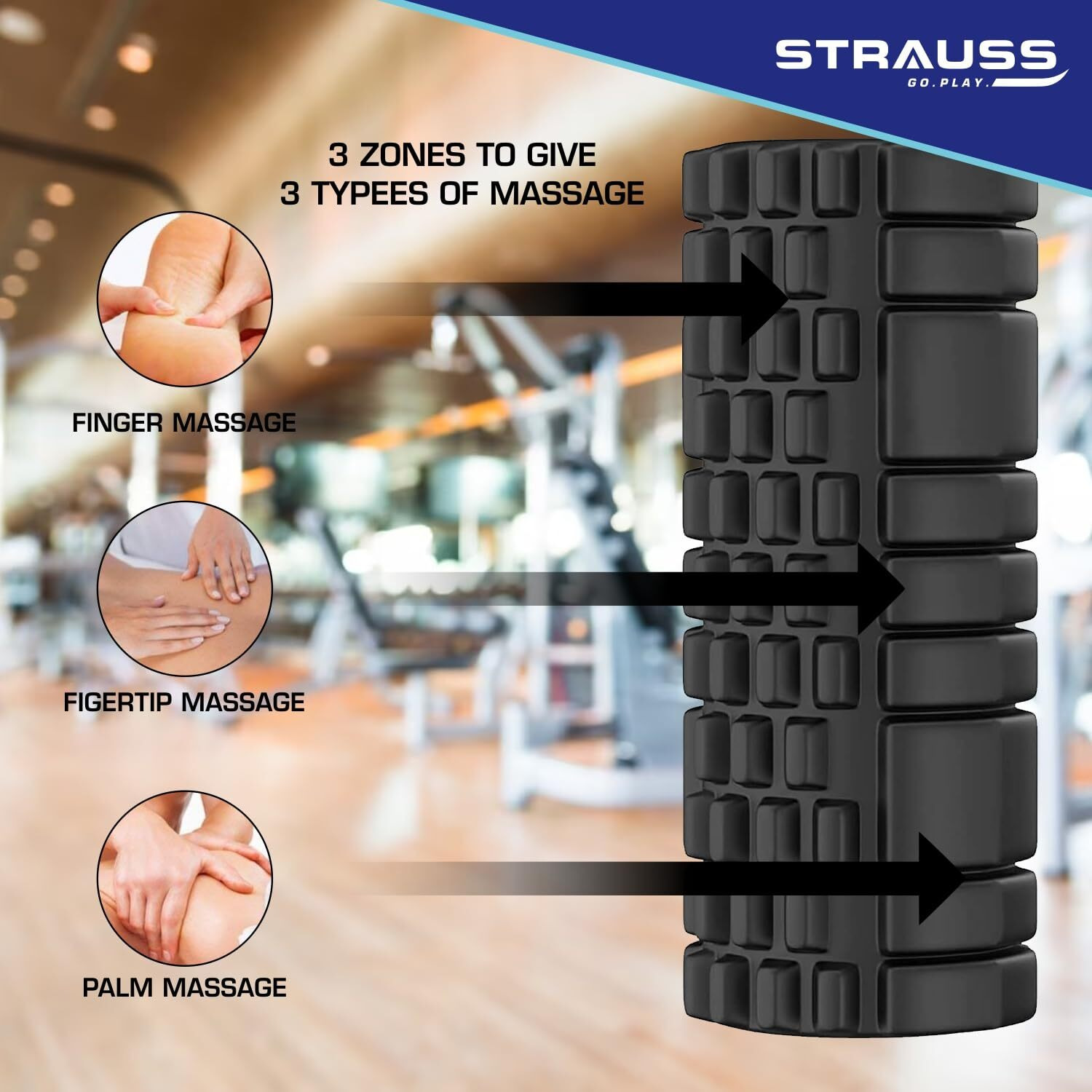 Strauss Deep Tissue Massage Foam Roller|High-Density Muscle Roller for Myofascial Release, Physical Therapy, Yoga, Pilates|Exercise Equipment for Deep Tissue Massage and Muscle Relief|33cm,(Black)