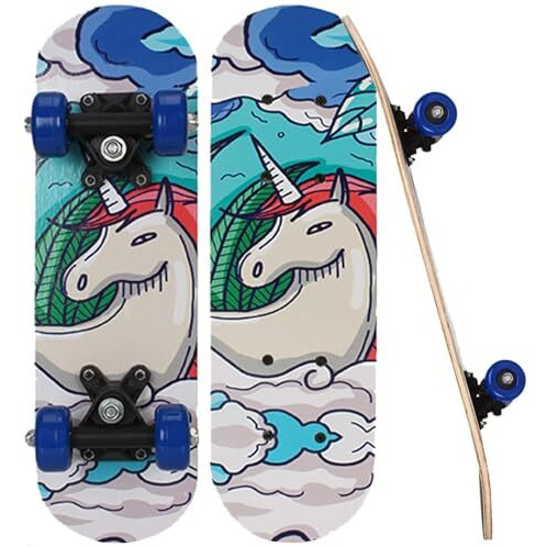 Strauss Kids Skateboard | 17 X 5 Inches Maple Wood Skateboard with PU Wheels for Kids Upto 5 Years | Suitable for Boys and Girls | Ideal for Beginners,Learners and Training Purpose, (White Horse)