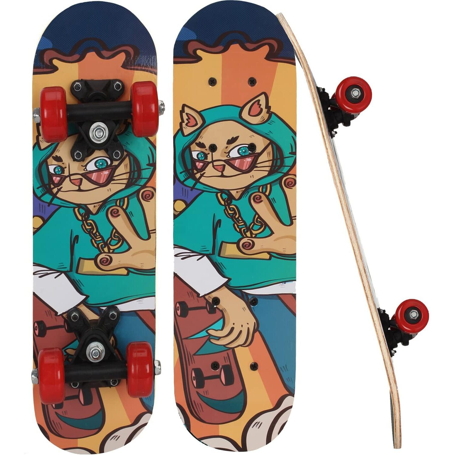 Strauss Kids Skateboard | 17 X 5 Inches Maple Wood Skateboard with PU Wheels for Kids Upto 5 Years | Suitable for Boys and Girls | Ideal for Beginners,Learners and Training Purpose, (Cat Girl)