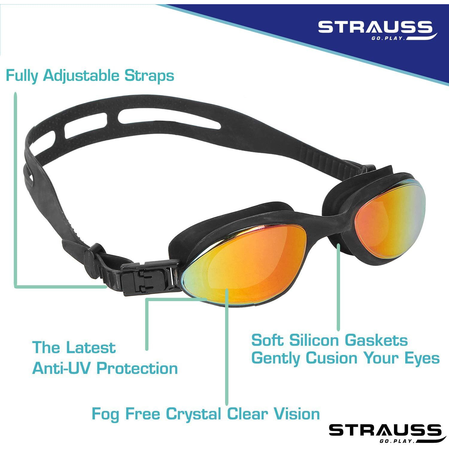 STRAUSS Swimming Set with UV and Anti Fog Protection Goggles, Swim Cap, Earplug and Nose Plug Set - Suitable Swimming Kit for All Age Group | Fully Adjustable | (Multicolor Pink)