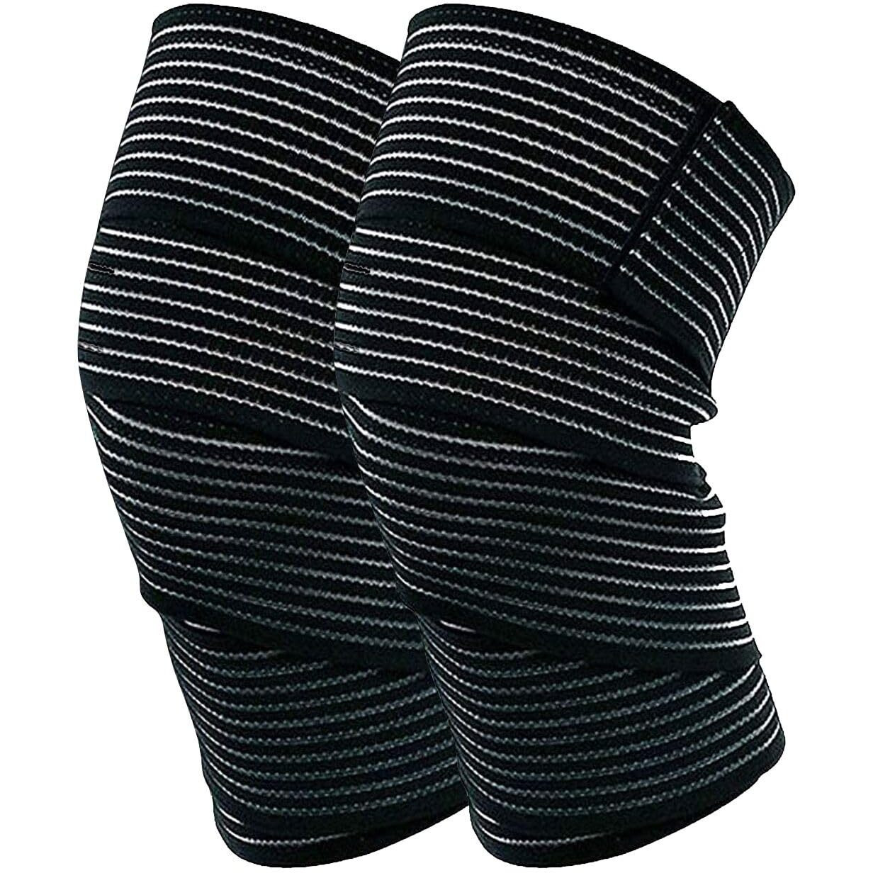 STRAUSS Elastic Knee Compression Bandage Wraps | Support for Ankle, Knee, Elbow Pain Relief, Sports & Workout | Can Be Used For Squats and Powerlifting | 1 Pair ,(Black)