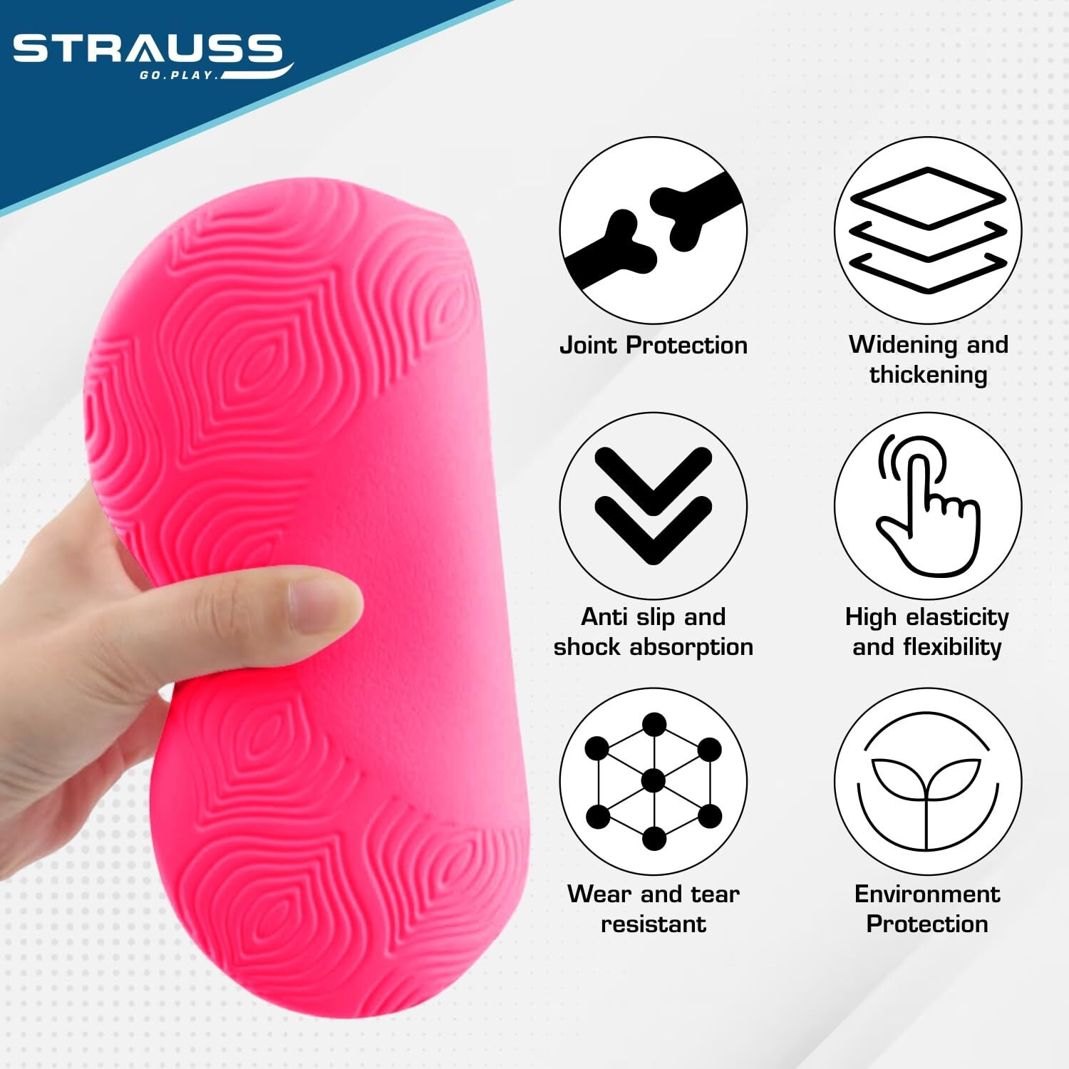Strauss Yoga Knee & Elbow Cushion Pad | Support for Knees,Hands,Wrists,Elbows | Ideal For Planks,Push-ups,Yoga,Meditation,Pilates & Workout| Padding for Joint Protection and Stability |Set of 2,(Pink)
