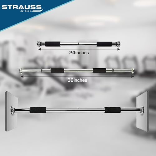 Strauss Chin Up Door Bar | Pull Up Bars For Home Workout with Palm Pad and Anti-skid Grip | Door Way Adjustable Length Hanging Rod | Hanging Bar for Pull-ups,Push ups & Chin ups,(Silver)