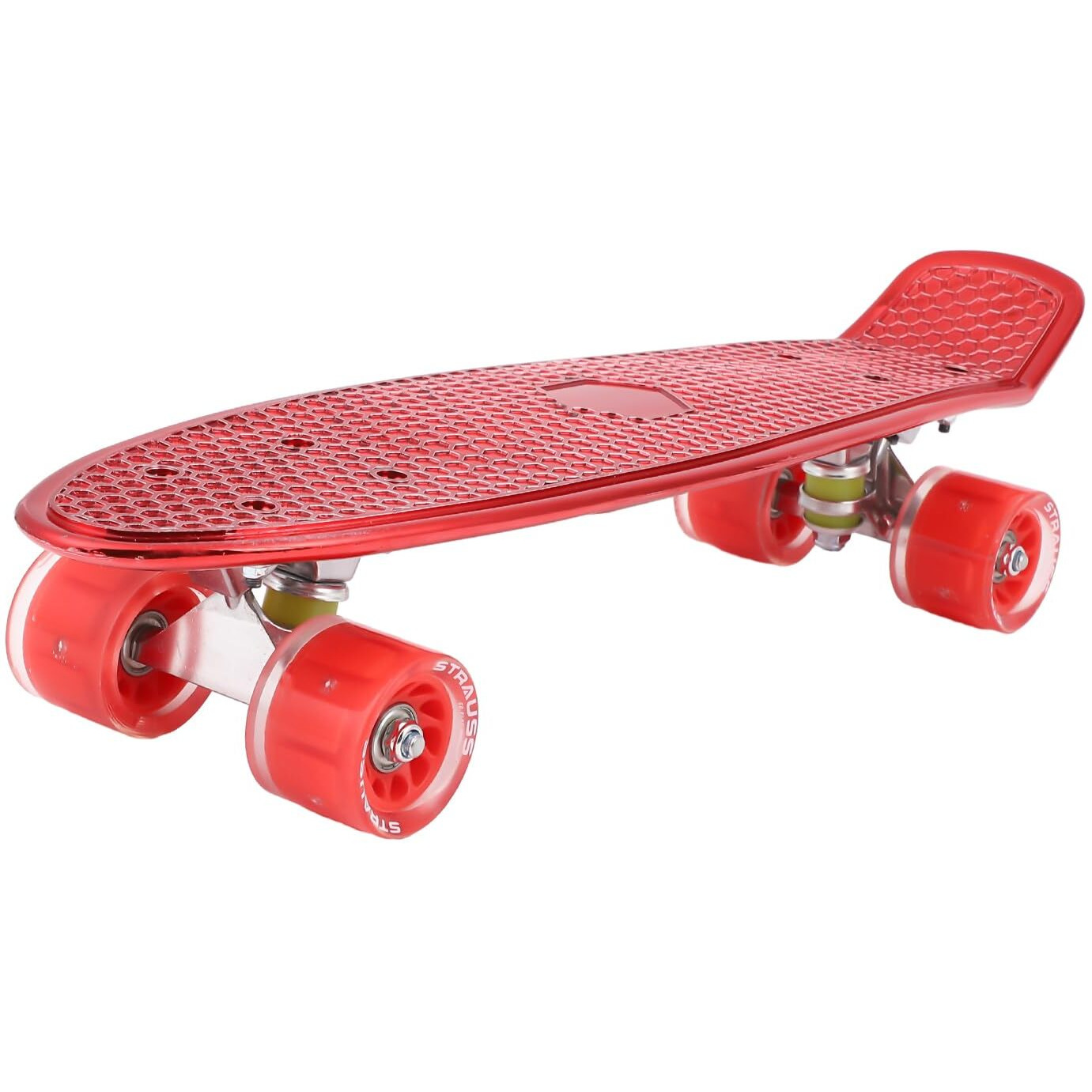 STRAUSS Cruiser Skateboard| Penny Skateboard | Casterboard | Hoverboard | Anti-Skid Board with ABEC-7 High Precision Bearings | PU Wheel with Light |Ideal for 8 Years and above | 22 X 6 Inch,(Red)