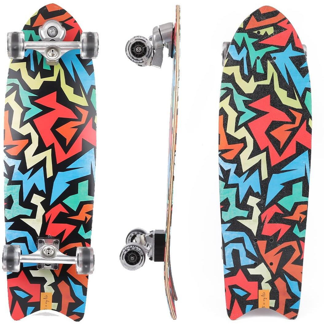 STRAUSS HopBoard Skateboard | Penny Skateboard,Fishboard | Casterboard | Hoverboard | Anti-Skid Board with High Precision Bearings | Wheels with Light | 32 X 9 Inches,Ideal for 8 Years and above
