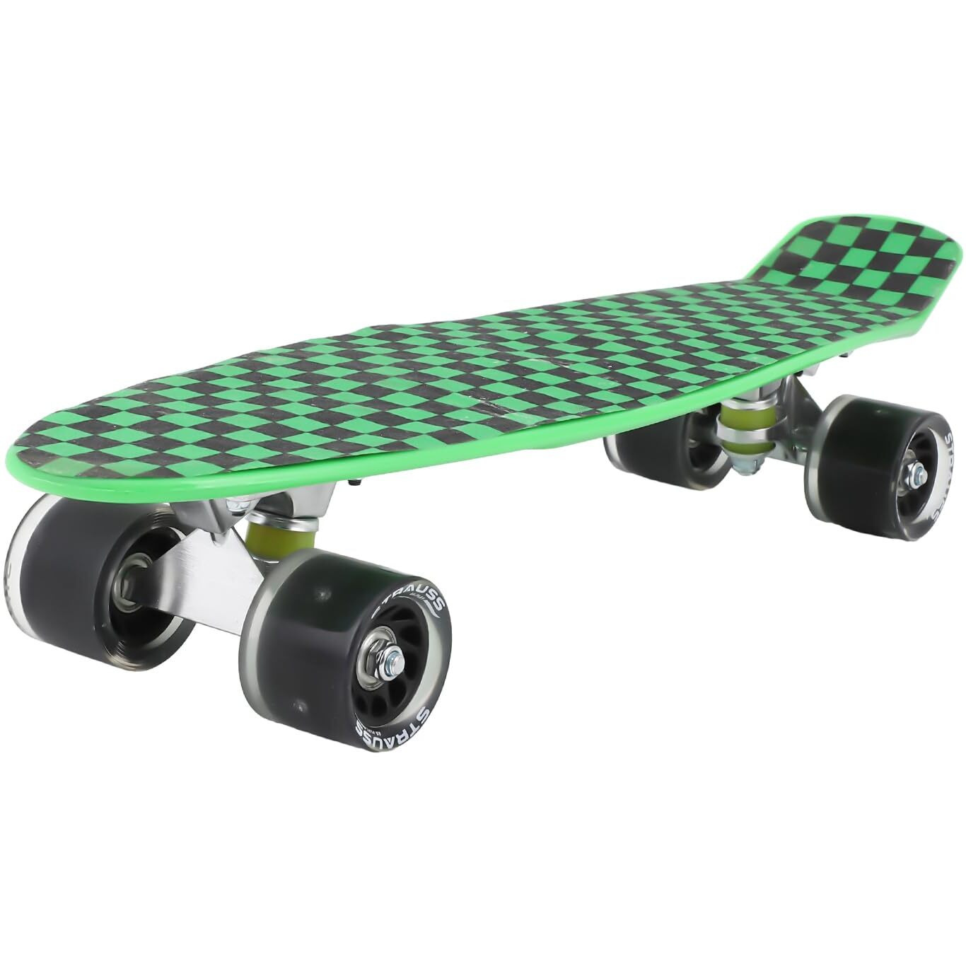 STRAUSS Cruiser Skateboard| Penny Skateboard| Casterboard| Hoverboard|Anti-Skid Board with ABEC-7 High Precision Bearings|PU Wheel with Light |Ideal for 8 Years and Above,22 X 6 Inch,(Checkered Green)