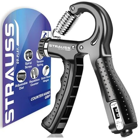 Strauss Adjustable Hand Grip with Counter|Adjustable Resistance (10KG - 60KG) | Hand Gripper for Home & Gym Workouts | Ideal for Forearm Hand Exercises & Strength Building for Men & Women,(Dark Green)