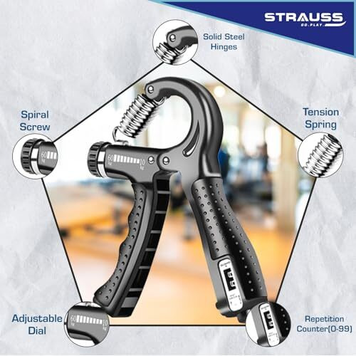 Strauss Adjustable Hand Grip with Counter|Adjustable Resistance (10KG - 60KG) | Hand Gripper for Home & Gym Workouts | Ideal for Forearm Hand Exercises & Strength Building for Men & Women,(Dark Green)