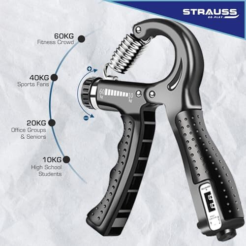 Strauss Adjustable Hand Grip with Counter|Adjustable Resistance (10KG - 60KG) | Hand Gripper for Home & Gym Workouts | Ideal for Forearm Hand Exercises & Strength Building for Men & Women,(Dark Green)
