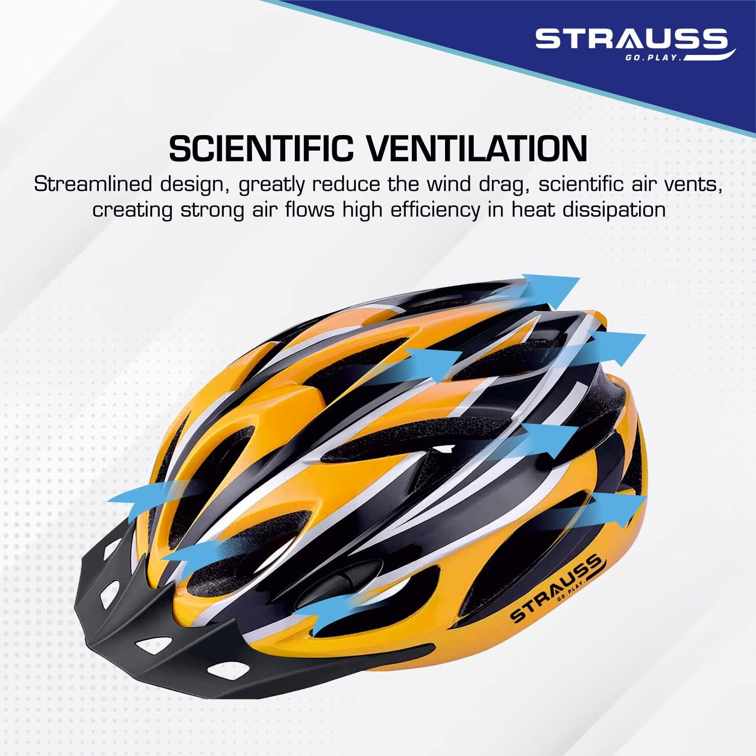 STRAUSS Adjustable Cycling&Skating Helmet With Detachable Visor&Safety Light|Light Weight With Ventilation|Adjustable Strap,Comfortable Chin Pad|Ideal For Men,Women&Kids (Black/Yellow,Standard)
