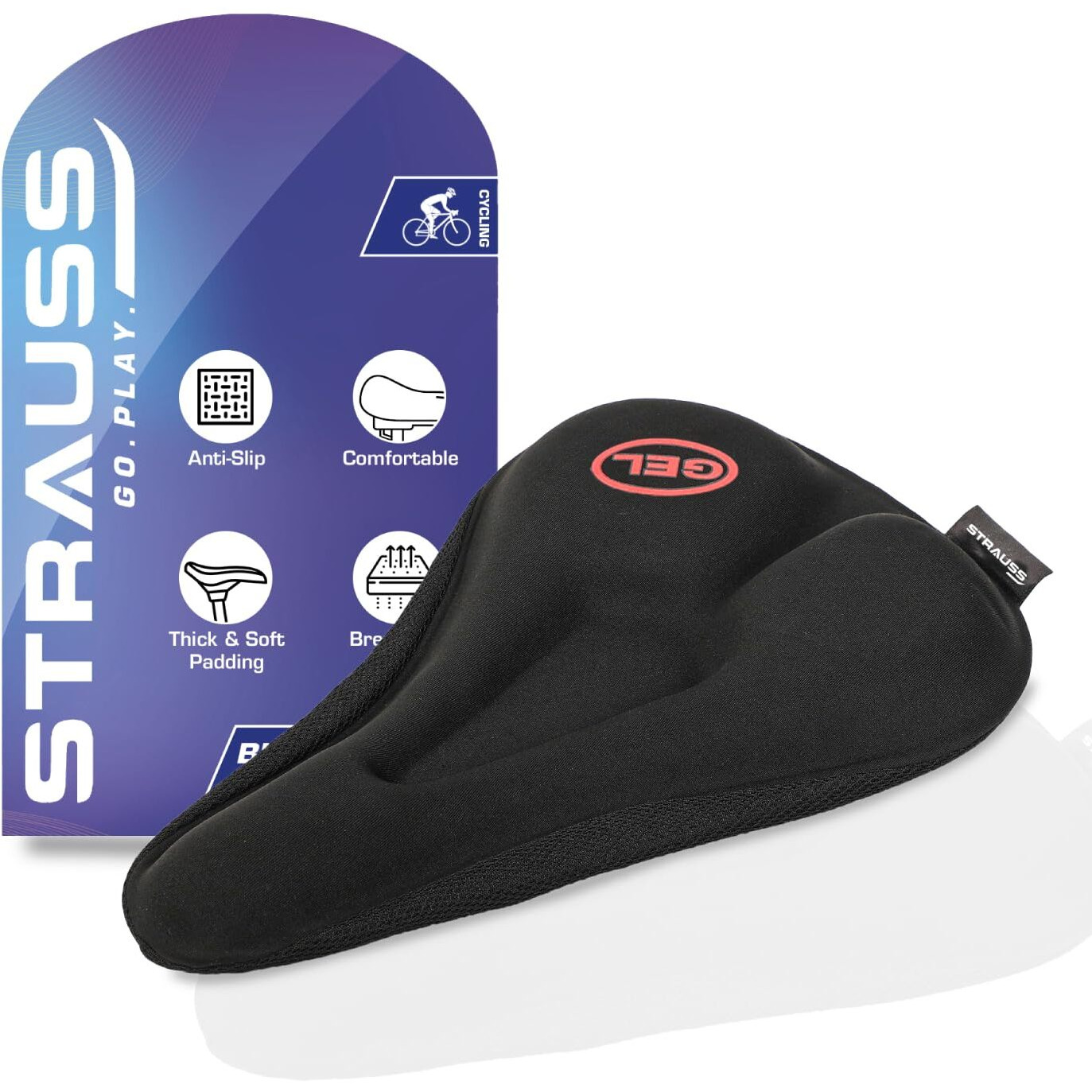 Strauss Bicycle Silicone Cycle Seat Cushion Cover | Soft & Washable Gel Saddle Seat | Fits Narrow/Slim Seats | Cycle Accessories | Comfortable Bike Seat Cover for Cycling,(Black)