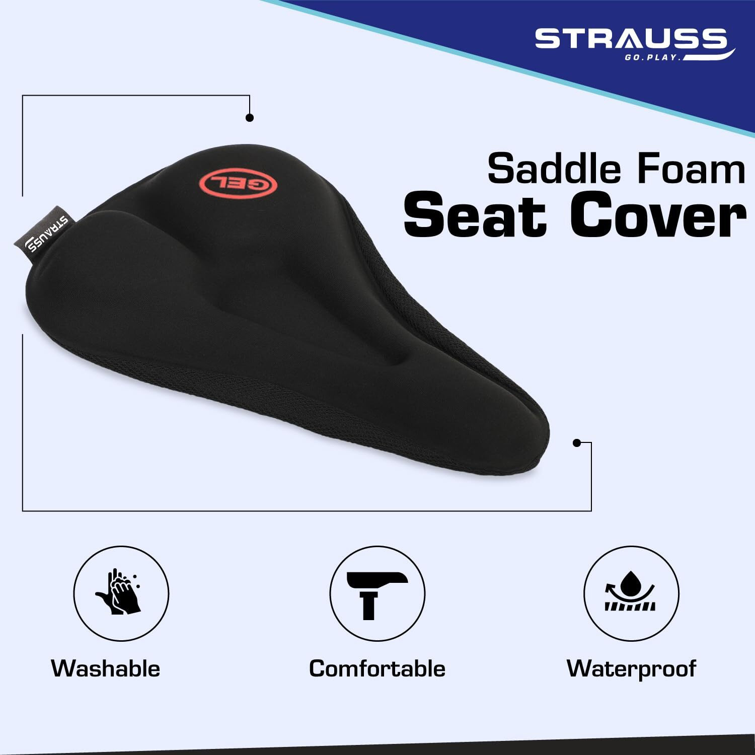 Strauss Bicycle Silicone Cycle Seat Cushion Cover | Soft & Washable Gel Saddle Seat | Fits Narrow/Slim Seats | Cycle Accessories | Comfortable Bike Seat Cover for Cycling,(Black)