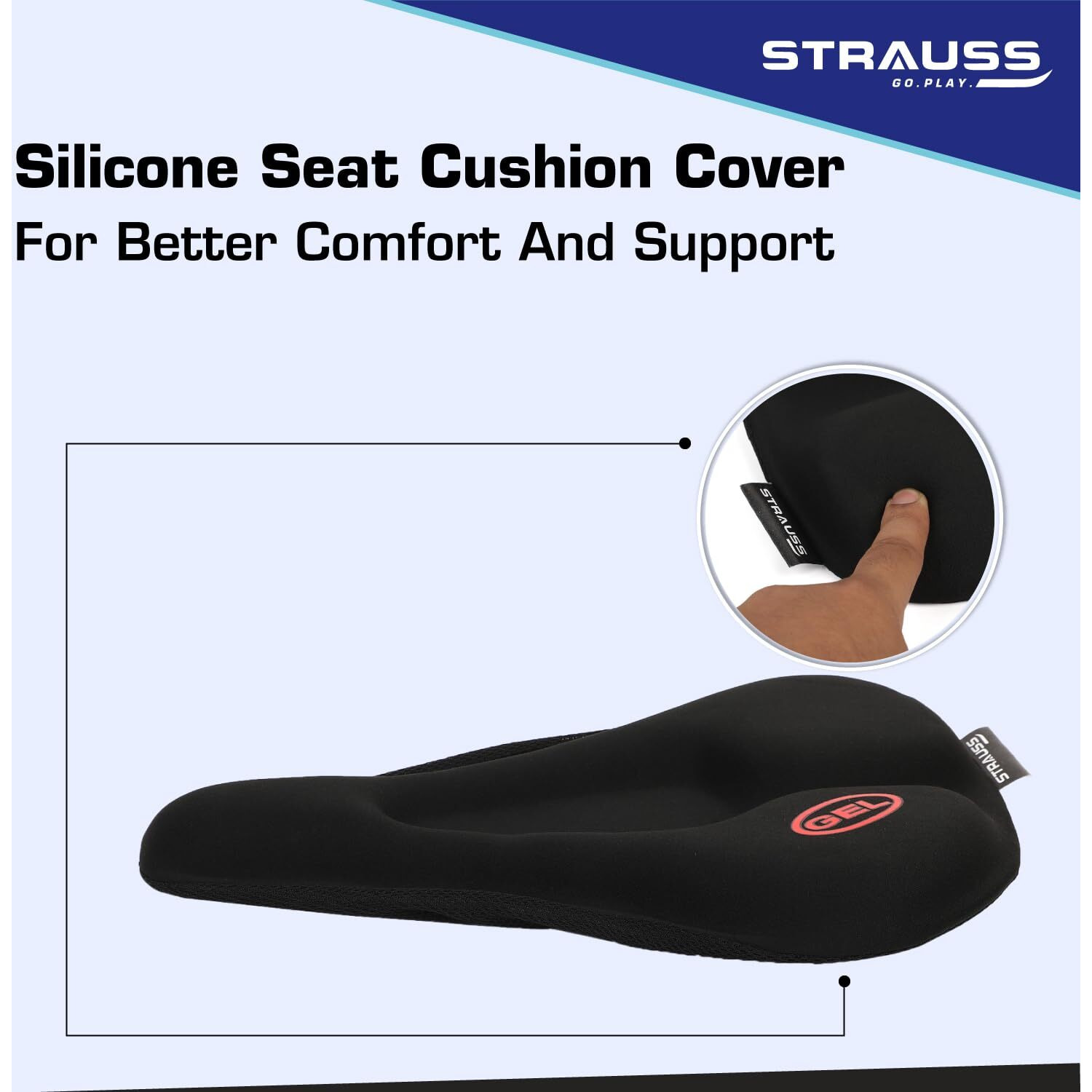 Strauss Bicycle Silicone Cycle Seat Cushion Cover | Soft & Washable Gel Saddle Seat | Fits Narrow/Slim Seats | Cycle Accessories | Comfortable Bike Seat Cover for Cycling,(Black)