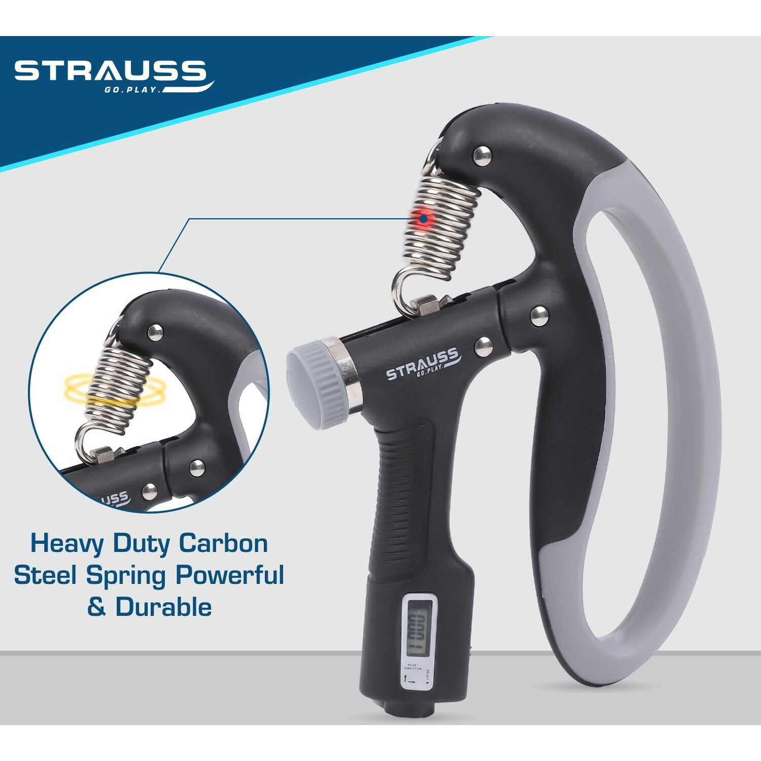 Strauss D-Shape Hand Grip with Digital Counter | Adjustable Resistance (10KG -100KG) | Hand/Power Gripper for Home & Gym Workouts | Finger & Forearm Hand Exercises & Strength Building (Black)