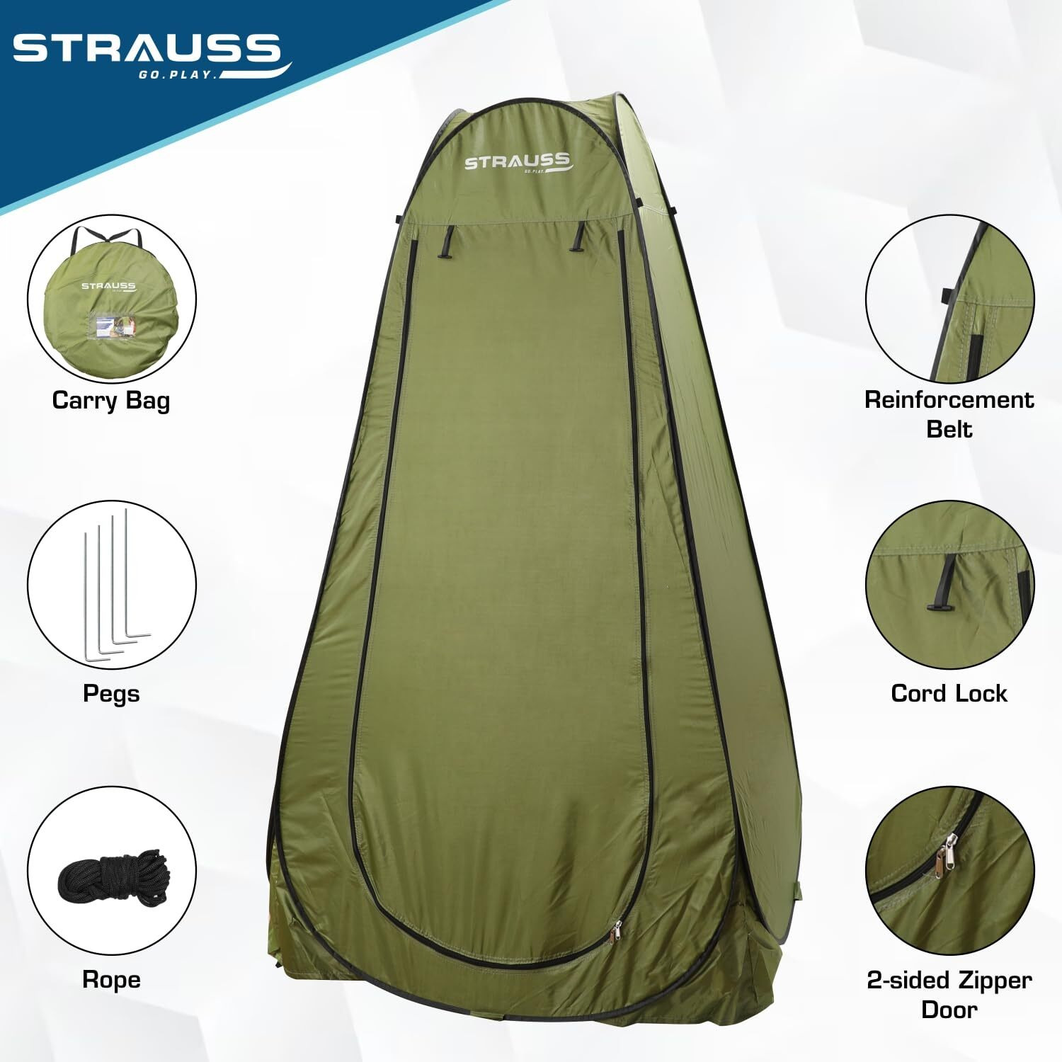 STRAUSS Polyester Portable Pop Up Cloth Changing Tent Or Toilet Tent For Camping, Beach Shower, Clothes Changing, Dressing Room For Travelling Outdoor Privacy Tent With Carry Bag 1 Person,(Green)