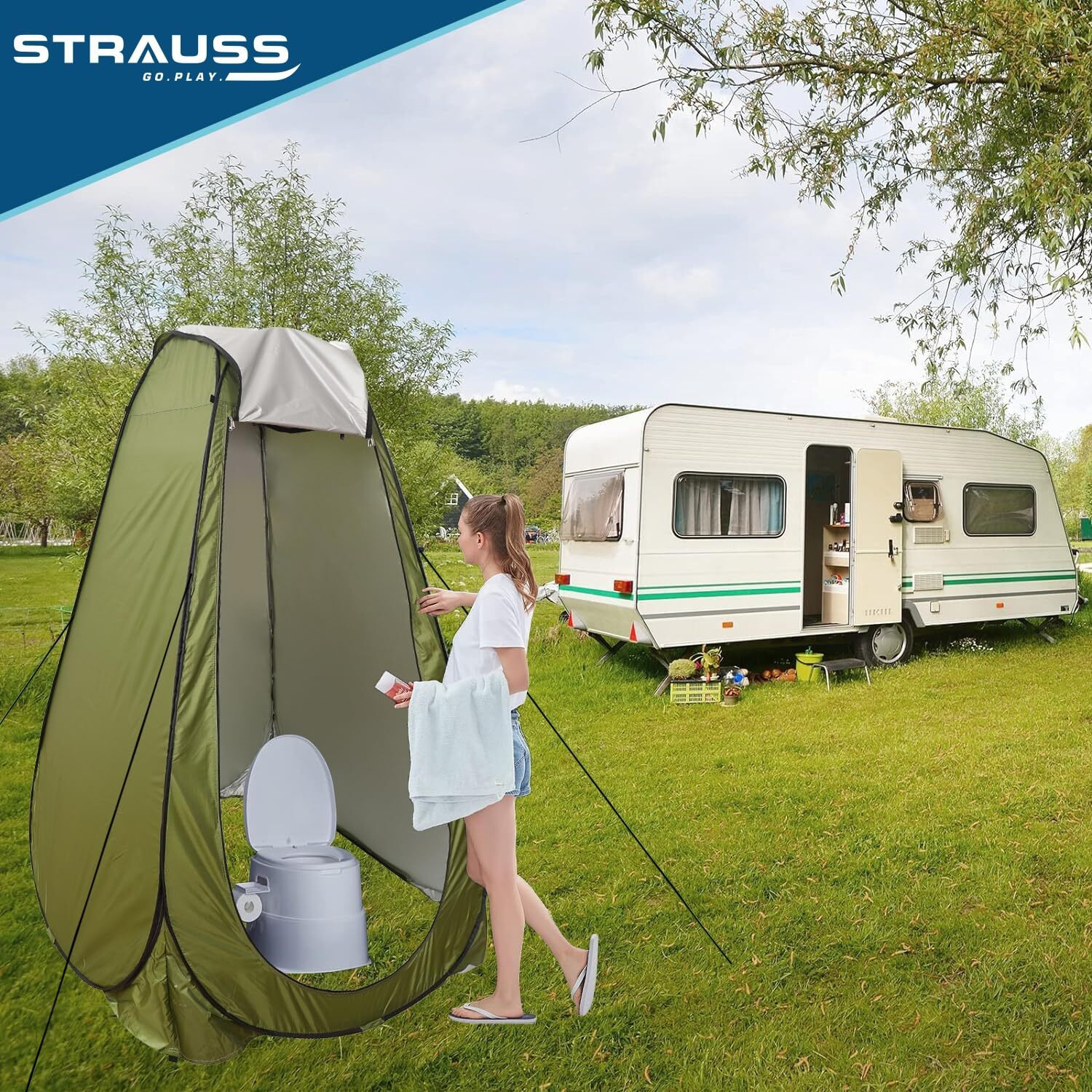STRAUSS Polyester Portable Pop Up Cloth Changing Tent Or Toilet Tent For Camping, Beach Shower, Clothes Changing, Dressing Room For Travelling Outdoor Privacy Tent With Carry Bag 1 Person,(Green)