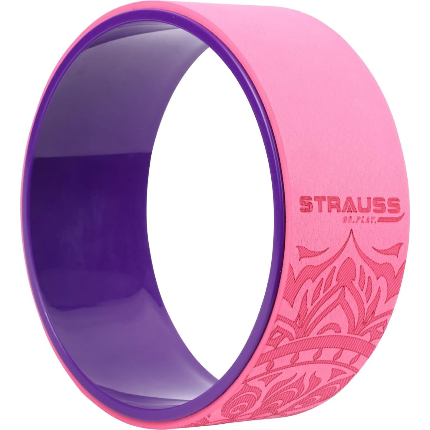 Strauss Yoga Wheel | Ideal for Stretching, Backbends, Exercise, Deep Tissue Massage & Back Pain Relief | Dharma Yoga Prop Wheel with Ultimate Comfort | 12-inch, (Purple & Pink)