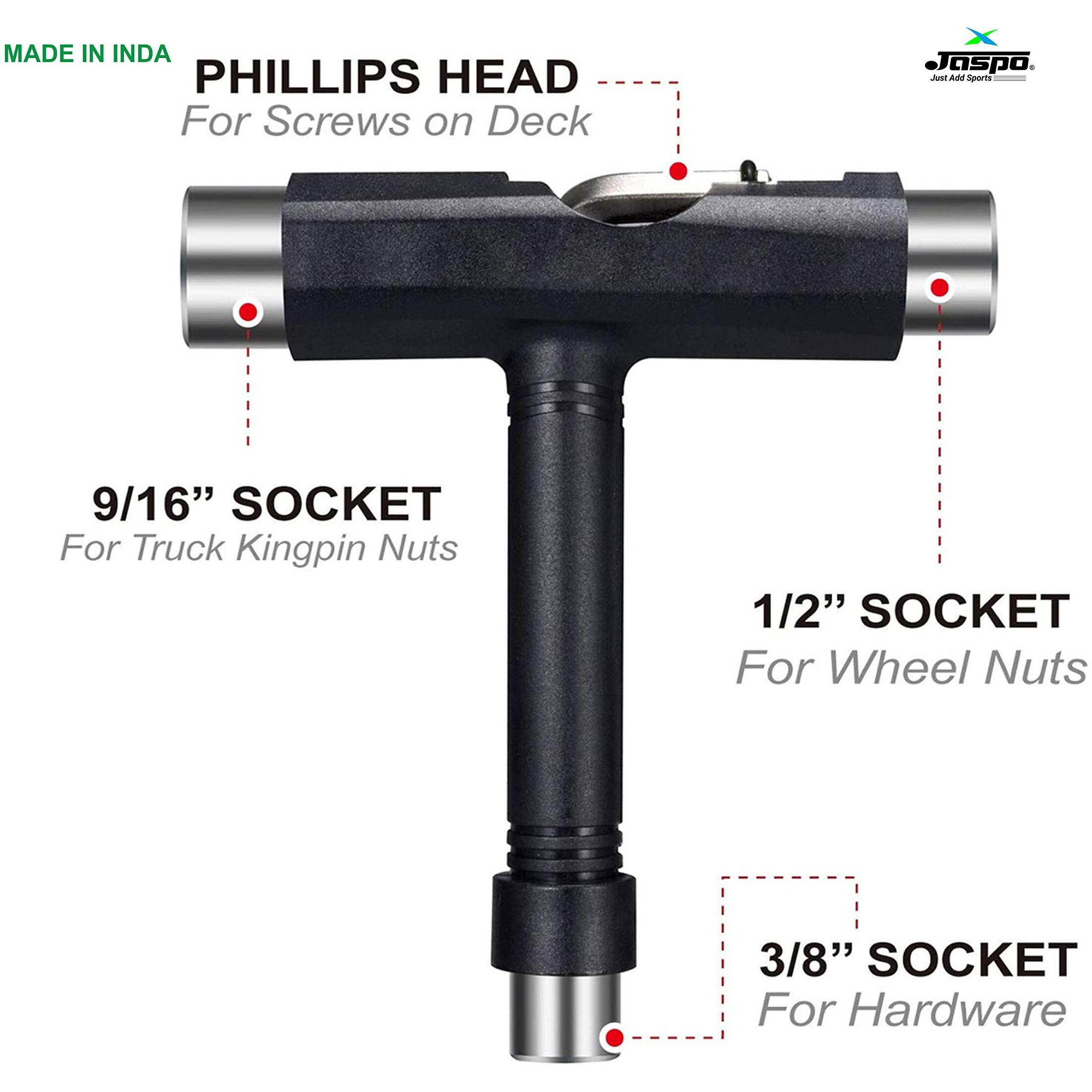 jaspo All-in-One Multi-Function Portable Skateboard T Tool Accessory with T-Type Allen Key and L-Type Phillips Head Wrench Screwdriver
